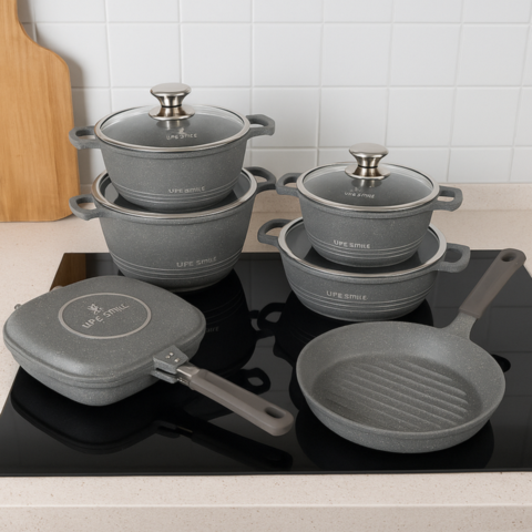 CookStone™ – Juego de Ollas de Cerámica Antiadherente + Kit de Utensilios (19 Piezas)