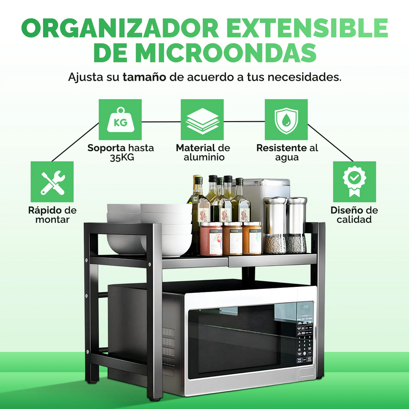 ShelfMax™ – Organizador Extensible de Microondas Resistente y Ajustable